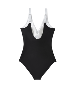 Jednoczęściowy Strój Kąpielowy V Neck Push Up Plecy Odkryte Biało Czarny L