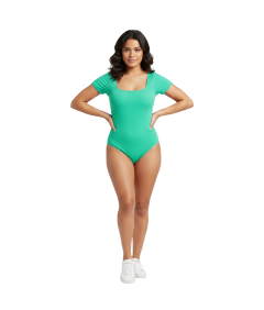 Damskie Body Modelujące Krótki Rękaw Basic Treningowe Zielone Miętowe M