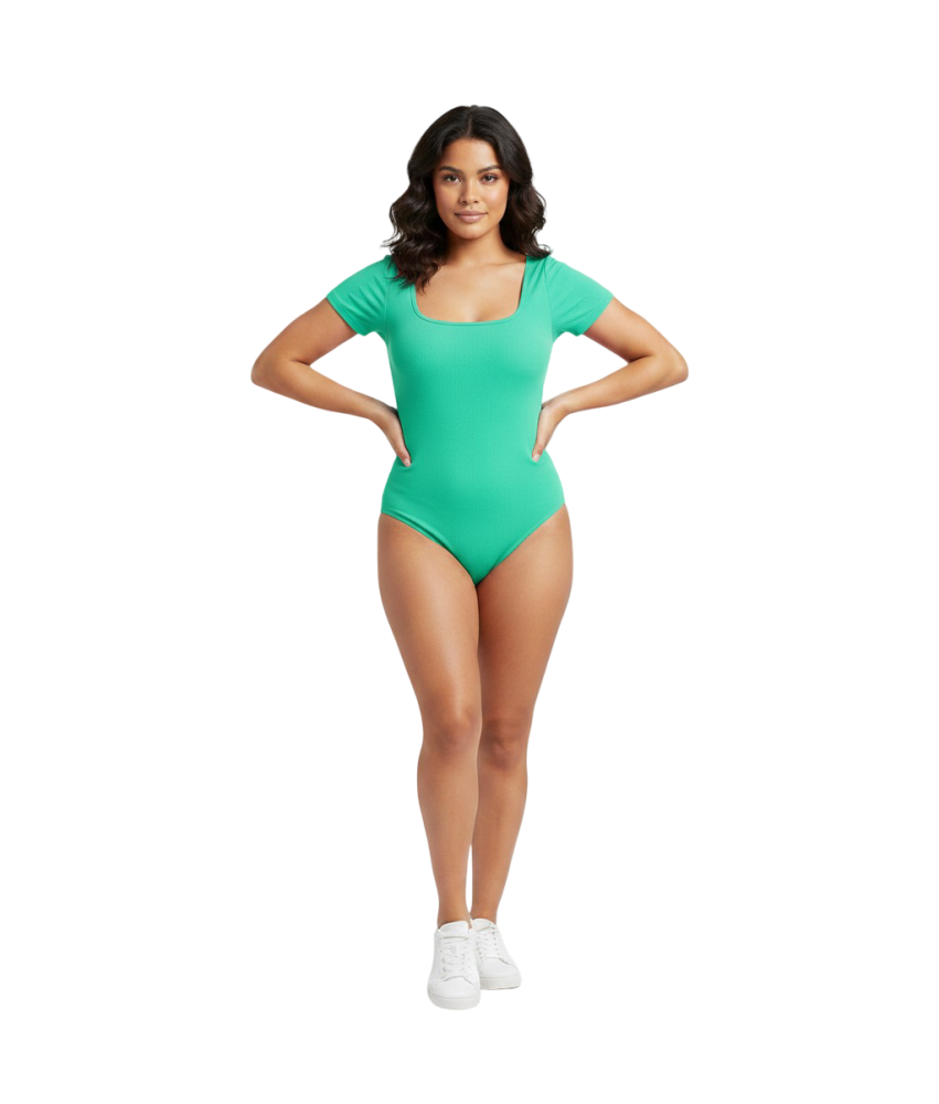 Damskie Body Modelujące Krótki Rękaw Basic Treningowe Zielone Miętowe M