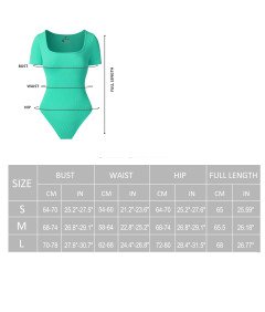 Damskie Body Modelujące Krótki Rękaw Basic Treningowe Zielone Miętowe M