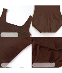 Damskie Body na Ramiączka Modelujące Basic Casual Treningowe Brązowe L