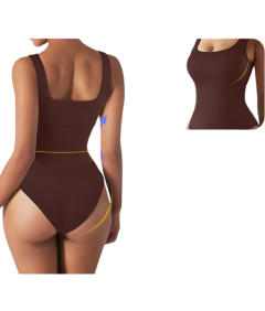 Damskie Body na Ramiączka Modelujące Basic Casual Treningowe Brązowe L