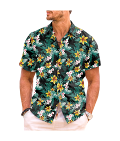 Męska Koszula Hawajska Krótki Rękaw Plażowa Tropikalna Letnia Zielona M