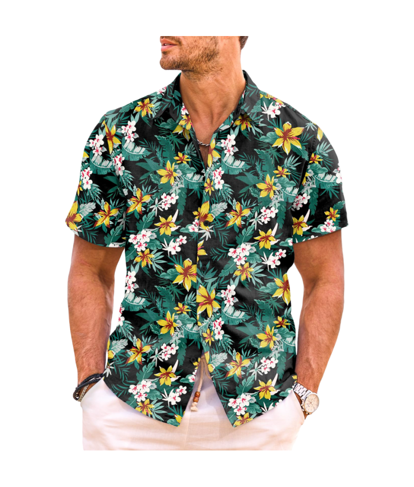 Męska Koszula Hawajska Krótki Rękaw Plażowa Tropikalna Letnia Zielona M