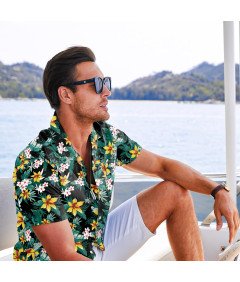 Męska Koszula Hawajska Krótki Rękaw Plażowa Tropikalna Letnia Zielona M