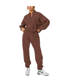 Damski Komplet Dresowy Bluza Spodnie Bawełna Sportowy Stylowy Brązowe XL