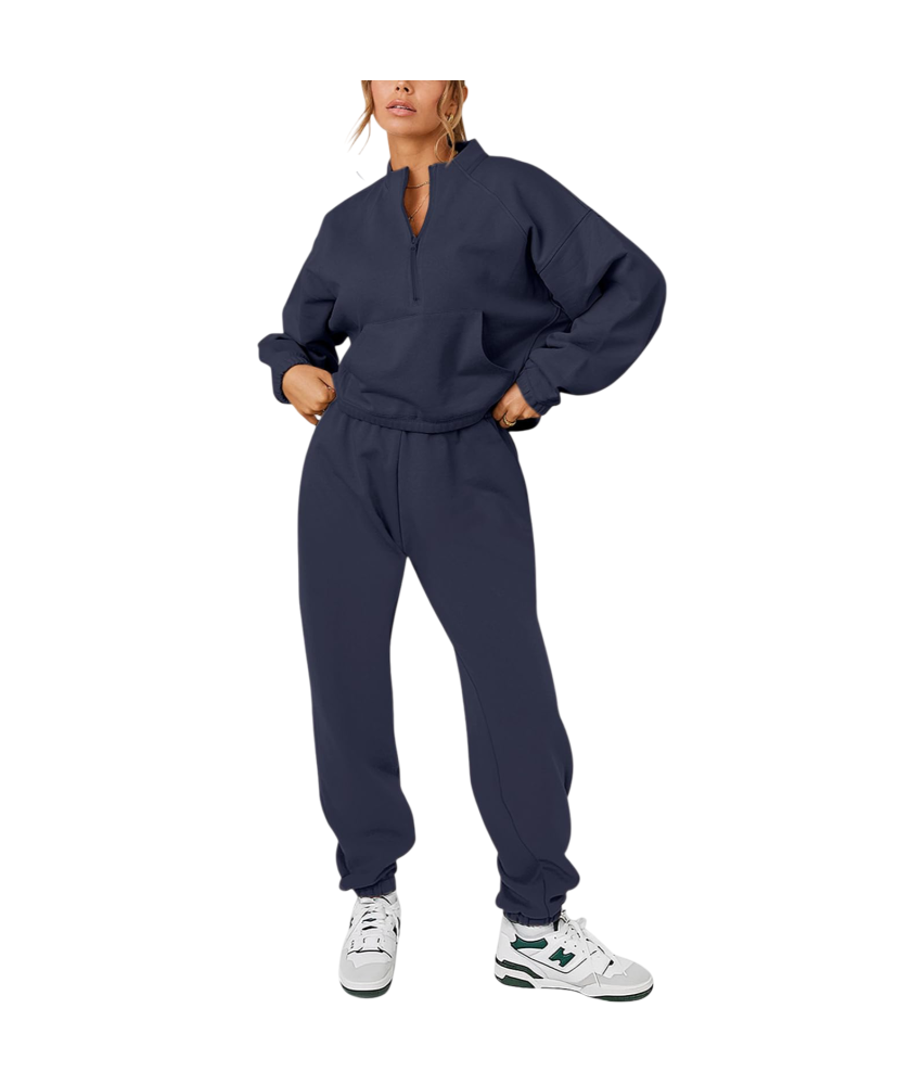 Damski Komplet Dresowy Bluza Spodnie Bawełna Sportowy Stylowy Granatowy XL