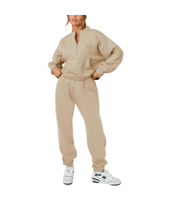 Damski Komplet Dresowy Bluza Spodnie Bawełna Sportowy Stylowy Beżowy XL