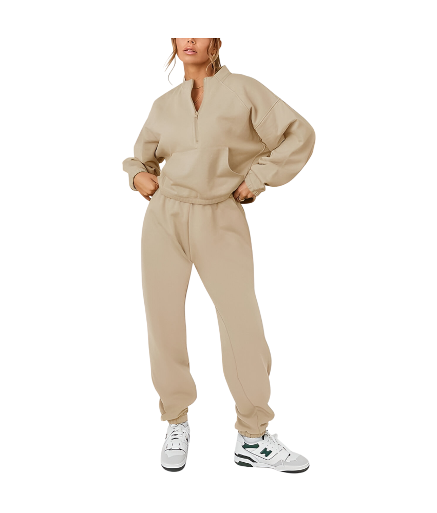 Damski Komplet Dresowy Bluza Spodnie Bawełna Sportowy Stylowy Beżowy XL
