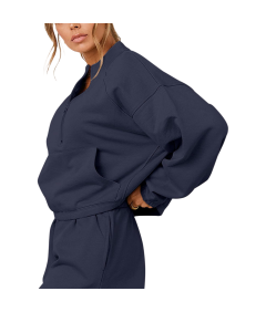 Damski Komplet Dresowy Bluza Spodnie Bawełna Sportowy Stylowy Granatowy XL