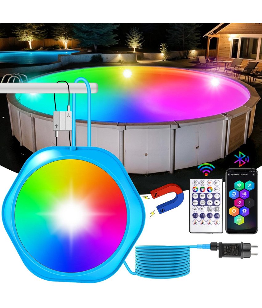 Oświetlenie Basenowe LED RGB Magnes Bluetooth Aplikacja IP68 18 W