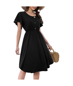 Damska Sukienka Midi z Kieszeniami Letnia Stylowa Przewiewna Czarna XL