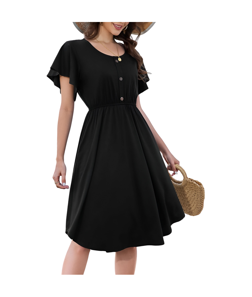Damska Sukienka Midi z Kieszeniami Letnia Stylowa Przewiewna Czarna XL