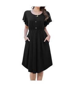 Damska Sukienka Midi z Kieszeniami Letnia Stylowa Przewiewna Czarna XL