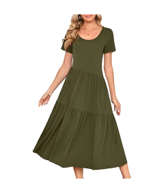 Damska Sukienka Maxi Długa Krótki Rękaw Elegancka Stylowa Letnia Zielona XL