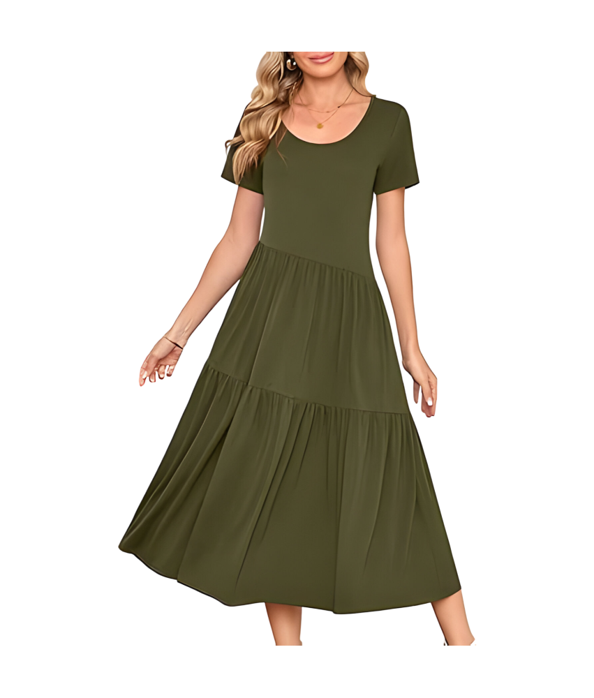Damska Sukienka Maxi Długa Krótki Rękaw Elegancka Stylowa Letnia Zielona XL