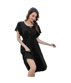 Damska Sukienka Midi z Kieszeniami Letnia Stylowa Przewiewna Czarna XL