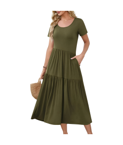 Damska Sukienka Maxi Długa Krótki Rękaw Elegancka Stylowa Letnia Zielona XL