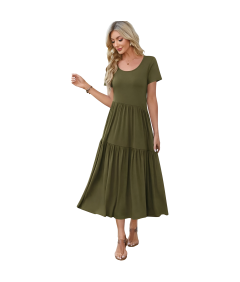 Damska Sukienka Maxi Długa Krótki Rękaw Elegancka Stylowa Letnia Zielona XL