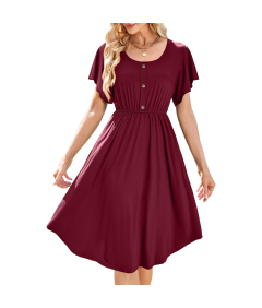 Damska Sukienka Midi z Kieszeniami Letnia Stylowa Przewiewna Bordowa L