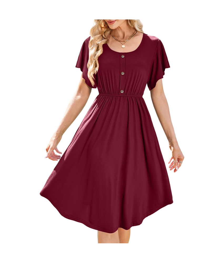 Damska Sukienka Midi z Kieszeniami Letnia Stylowa Przewiewna Bordowa L