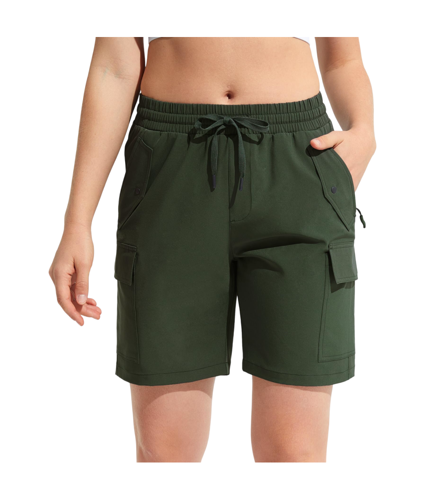 Damskie Spodenki Cargo Sportowe Trekkingowe Treningowe Lekkie Zielone M