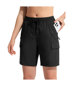 Damskie Spodenki Cargo Sportowe Trekkingowe Treningowe Lekkie Czarne XXL