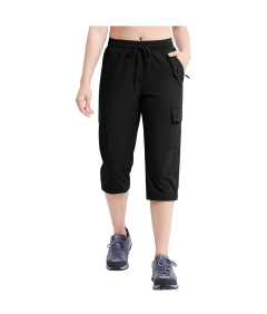Damskie Spodnie 3/4 Cargo Trekkingowe Wodoodporne Sportowe Capri Czarne XXL