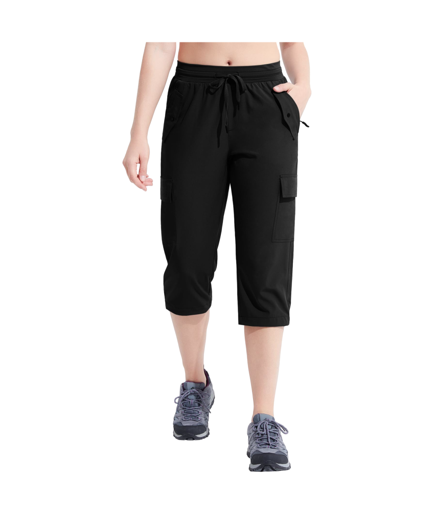 Damskie Spodnie 3/4 Cargo Trekkingowe Wodoodporne Sportowe Capri Czarne XXL