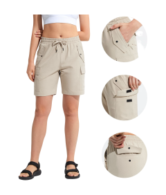 Damskie Spodenki Cargo Sportowe Trekkingowe Treningowe Lekkie Beżowe XS