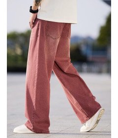 Zewool Męskie Spodnie Baggy Jeansowe Luźne Szerokie Nogawki Czerwone XS