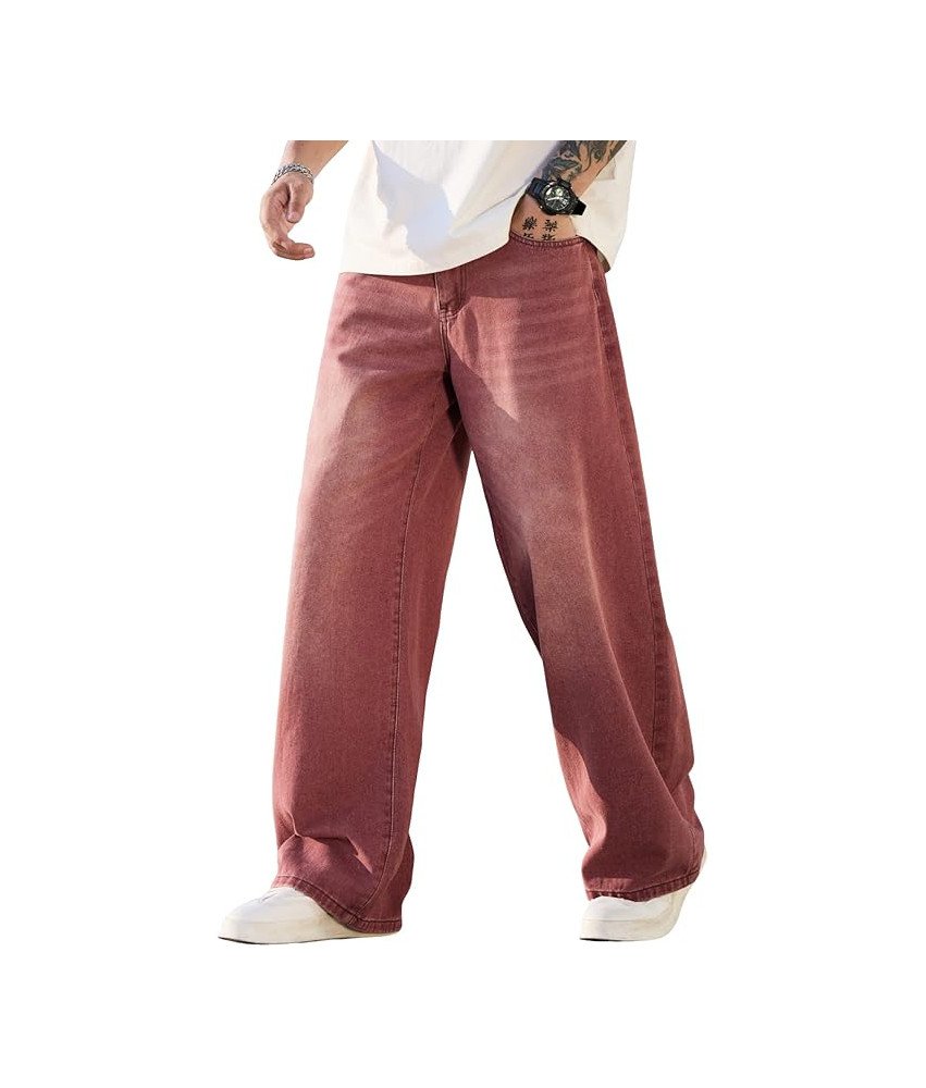 Zewool Męskie Spodnie Baggy Jeansowe Luźne Szerokie Nogawki Czerwone M