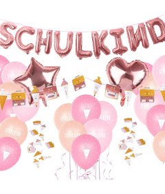 Dekoracje Balony Girlanda Naklejki Powrót do Szkoły Zestaw 49 szt Różowe