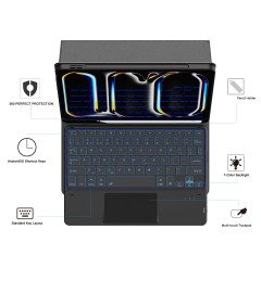 ROOFEI Etui z Podświetlaną Klawiaturą do iPada Pro 11 cali M4 2024 QWERTZ