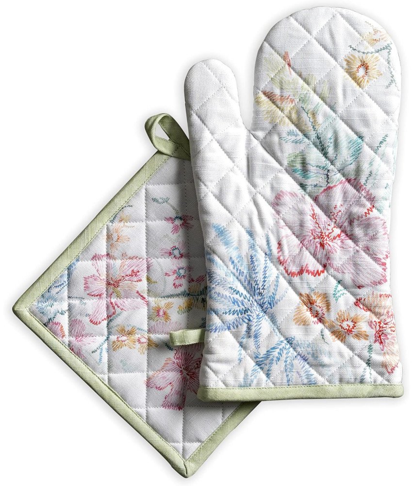 Maison Kuhinjska rokavica in držalo za lonec 100 % bombaž Cvetlični vzorec