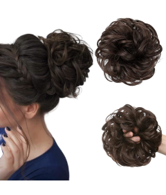 Sztuczne Włosy Syntetyczne Doczepiany Kok Kucyk Falowane Ciemno Brązowe