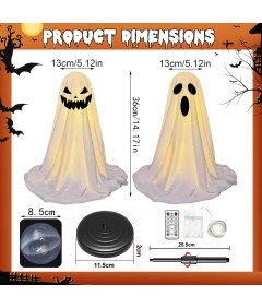 Zestaw 2 Duchy Halloween Led Świecące Stojąca Dekoracja Zdalnie Sterowana