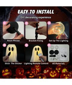 Zestaw 2 Duchy Halloween Led Świecące Stojąca Dekoracja Zdalnie Sterowana