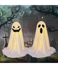 Zestaw 2 Duchy Halloween Led Świecące Stojąca Dekoracja Zdalnie Sterowana