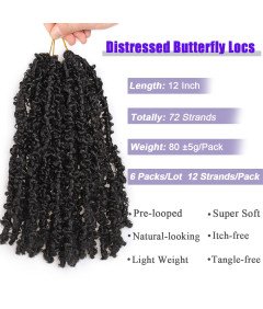 Doczepy Włosy Syntetyczne Butterfly Locs Szydełkowe Warkocze 30cm 6 Pak