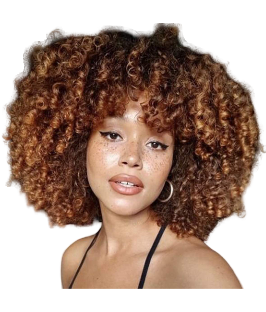 Peruka Afro Kręcona Ombre Brazylijska Brązowa Modna Krótka Z Grzywką Bouncy