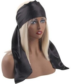 Satynowa Modna Opaska Jedwab Do Peruk Scarf Wig Grip Jedwabna Chusta Czarna