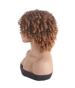 Peruka Afro Kręcona Ombre Brazylijska Brązowa Modna Krótka Z Grzywką Bouncy
