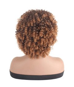 Peruka Afro Kręcona Ombre Brazylijska Brązowa Modna Krótka Z Grzywką Bouncy