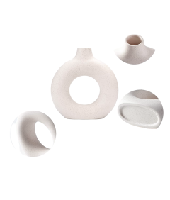 Ceramiczny Wazon na Kwiaty Donut Okrągły Dekoracyjny Biały 18 x 19 cm
