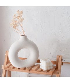 Ceramiczny Wazon na Kwiaty Donut Okrągły Dekoracyjny Biały 18 x 19 cm