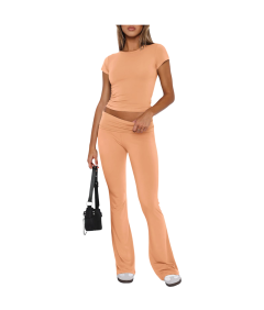 Damski Komplet Dresowy Crop Top Dzwony Wygodny Sportowy Pomarańczowy S