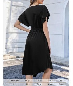 Beluring Sukienka Letnia Swing Midi Krótki Rękaw z Kieszeniami Czarna S