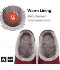 Kapcie Unisex Zimowe Ocieplane Futrem Wodoodporne Czerwone 40 EU