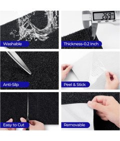 Samoprzylepne Płytki Dywanowe Wykładzina Dywanowa Czarna 30x30 cm 15 Sztuk